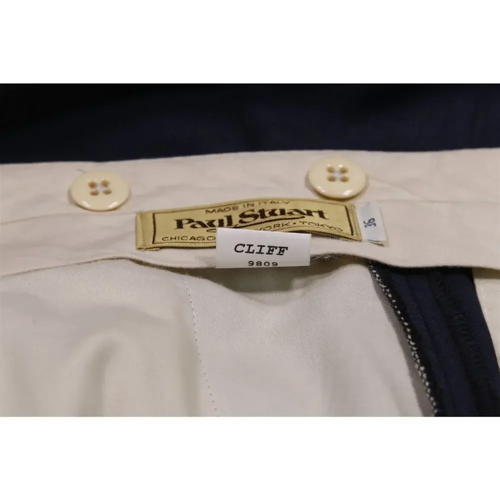 Paul Stuart Navy Blue Super 100's Wool Pleated Dress Pants Italy 36x29